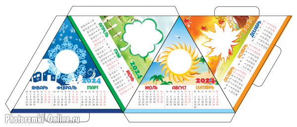 Календарь-пирамидка 2024 своими руками на четыре фото, с временами года