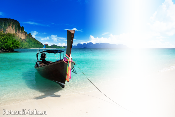 фотоэффект с лодкой и тропическим пейзажем