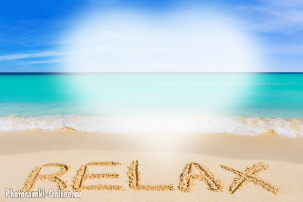 фотоэффект небо море песок надпись RELAX