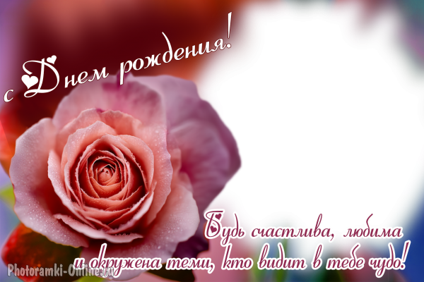 Именная фоторамка с Днём рождения для женщины с розой
