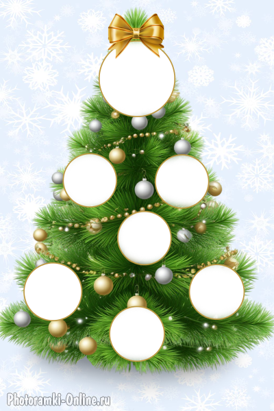 Фоторамка ёлка с лицами шарами и гирляндами
