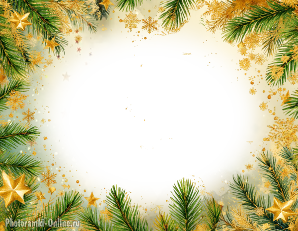 Красивая рождественская фоторамка из нарисованных еловых веток , снежинок и звезд