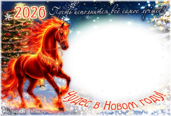 рамка для фото с касной огненной лошадью и пожеланиями исполнения самых лучших надежд