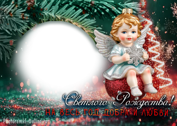 Фоторамка с с милым ангелом в виде ёлочной игрушки