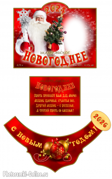 Новогодняя этикетка на шампанское с фото и Дедом Морозом