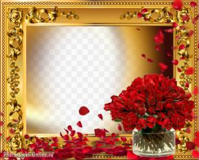 рамка золотистый багет с розами