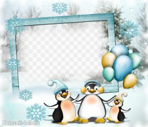 рамка пингвины воздушные шары снежинки