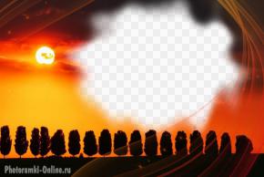 Сделать красивый фотоэффект онлайн на фоне оранжевого неба