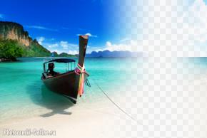 фотоэффект с лодкой и тропическим пейзажем