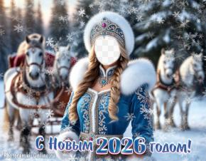 Новогодний шаблон со Снегурочкой в красивом наряде с мехом и вышивкой