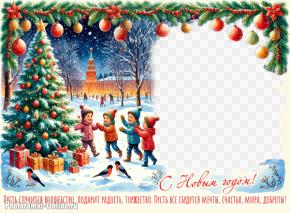 Милая фоторамка новогодняя ретро стиль, елочка, дети, город