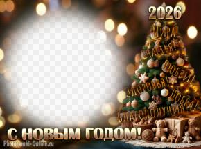 Новогодняя фоторамка в тиле боке с ёлочкой украшенной самодельными игрушками