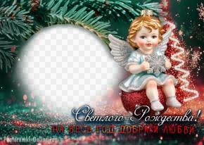 Фоторамка с с милым ангелом в виде ёлочной игрушки