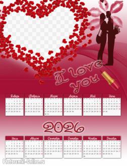 Календарь-рамка для фото с вырезом в форме сердца и признанием в любви